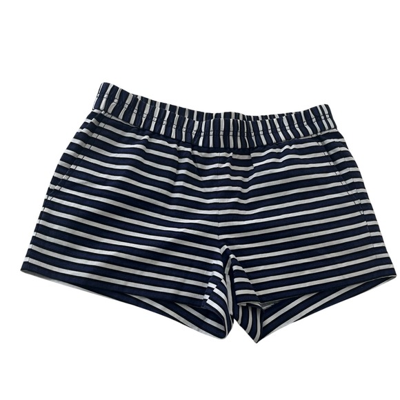 J Crew  NWOT Striped‎ 65% Linen Shorts Size 6 Navy White Casual Beach Resort - Picture 2 of 7